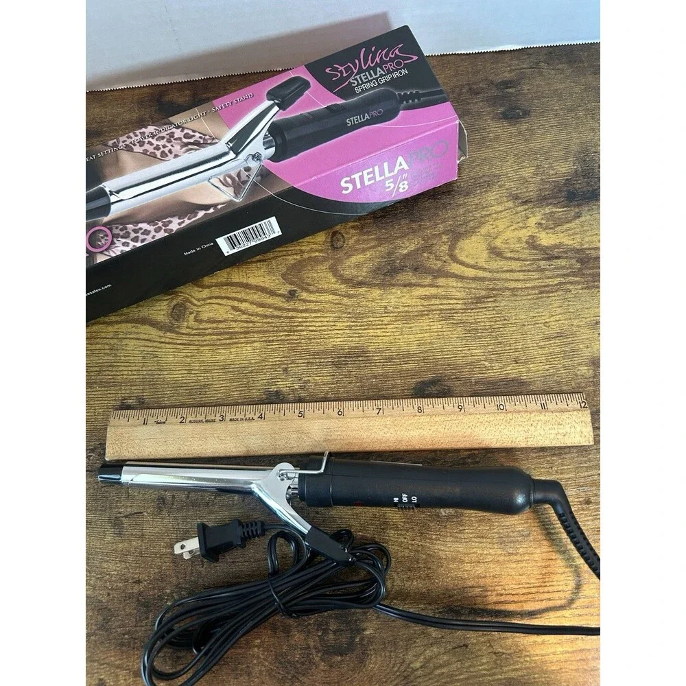 Stella Pro 5/8” Spring Grip Curling Iron Chrome Barrel Open Box Working New